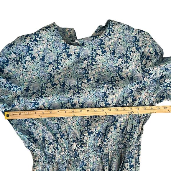 J. Jill Vintage 90's Blue Floral High Neck Belted Cottagecore Maxi Dress Size 20 - Picture 5 of 7
